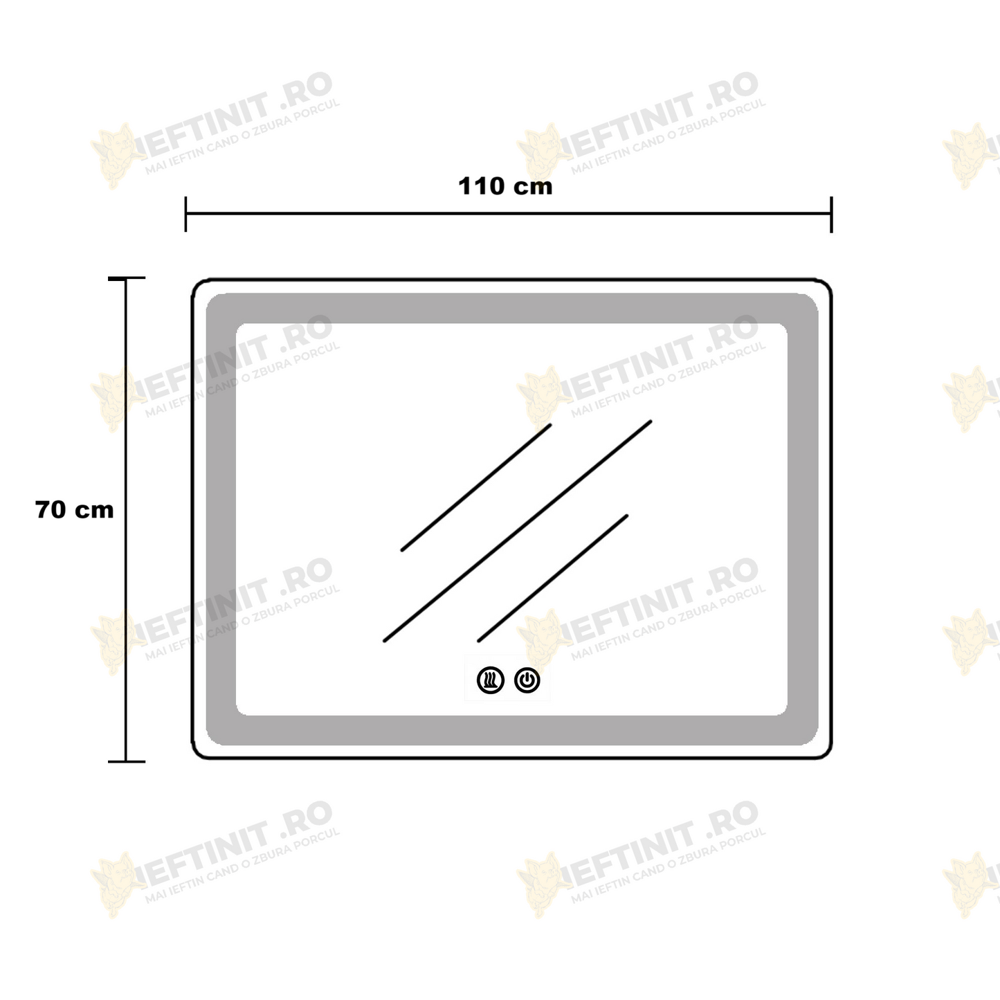 Oglinda LED Odin 110x70cm Rama Aurie, Dezaburire, Ceas, Temperatura, Touch si 3 Lumini OD058-101-G