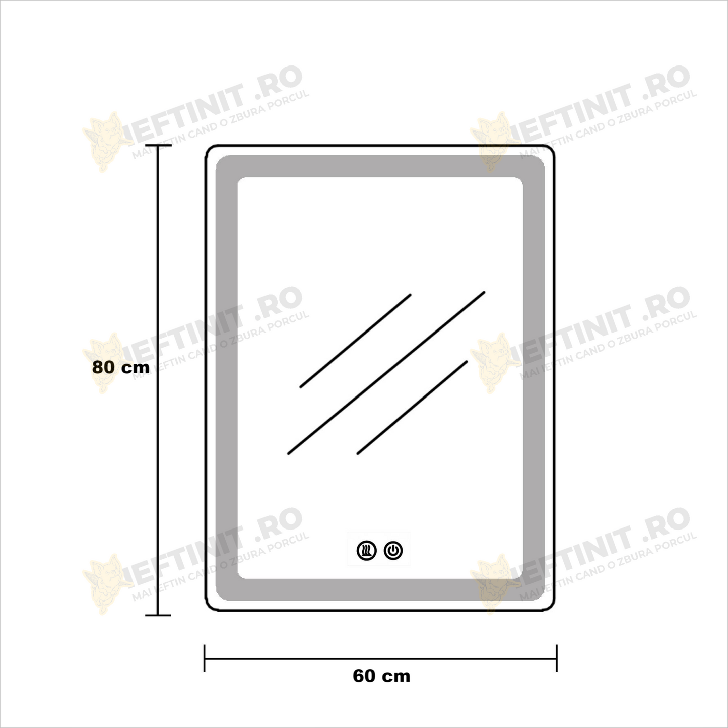 Oglinda Baie Odin LED 60×80 cm, Dezaburire, Touch, 3 Tipuri de Lumina, Dimabila OD037
