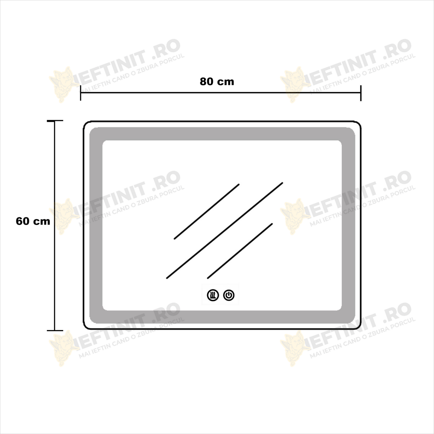 Oglinda LED Odin 80x60cm, 3 Lumini, Dezaburire si Touch OD037Y