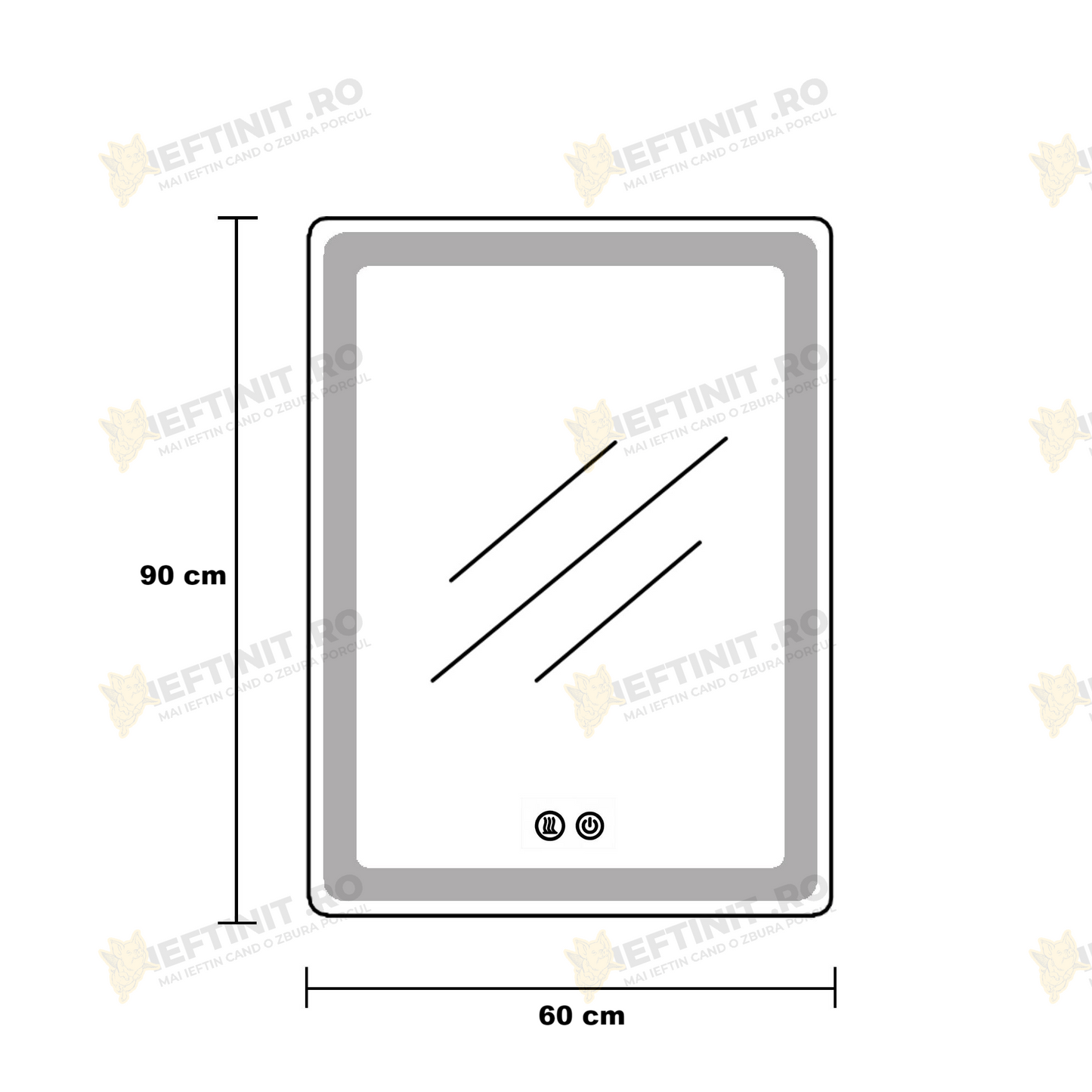 Oglinda Baie Odin cu LED si Dezaburire, 60×90 cm, Touch, 3 Tipuri de Lumina, Dimabilă OD057-100