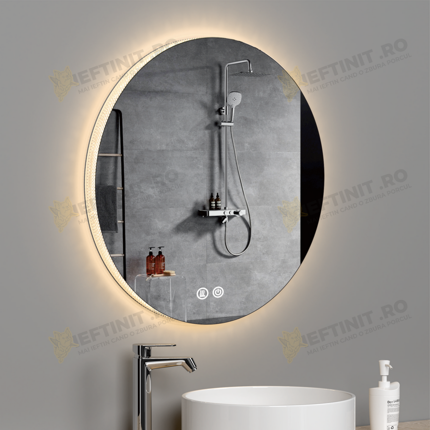 Oglinda LED Rotunda 60cm, 3 Lumini, Dezaburire si Touch OD005