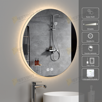 Oglinda LED Rotunda 60cm, 3 Lumini, Dezaburire si Touch OD005