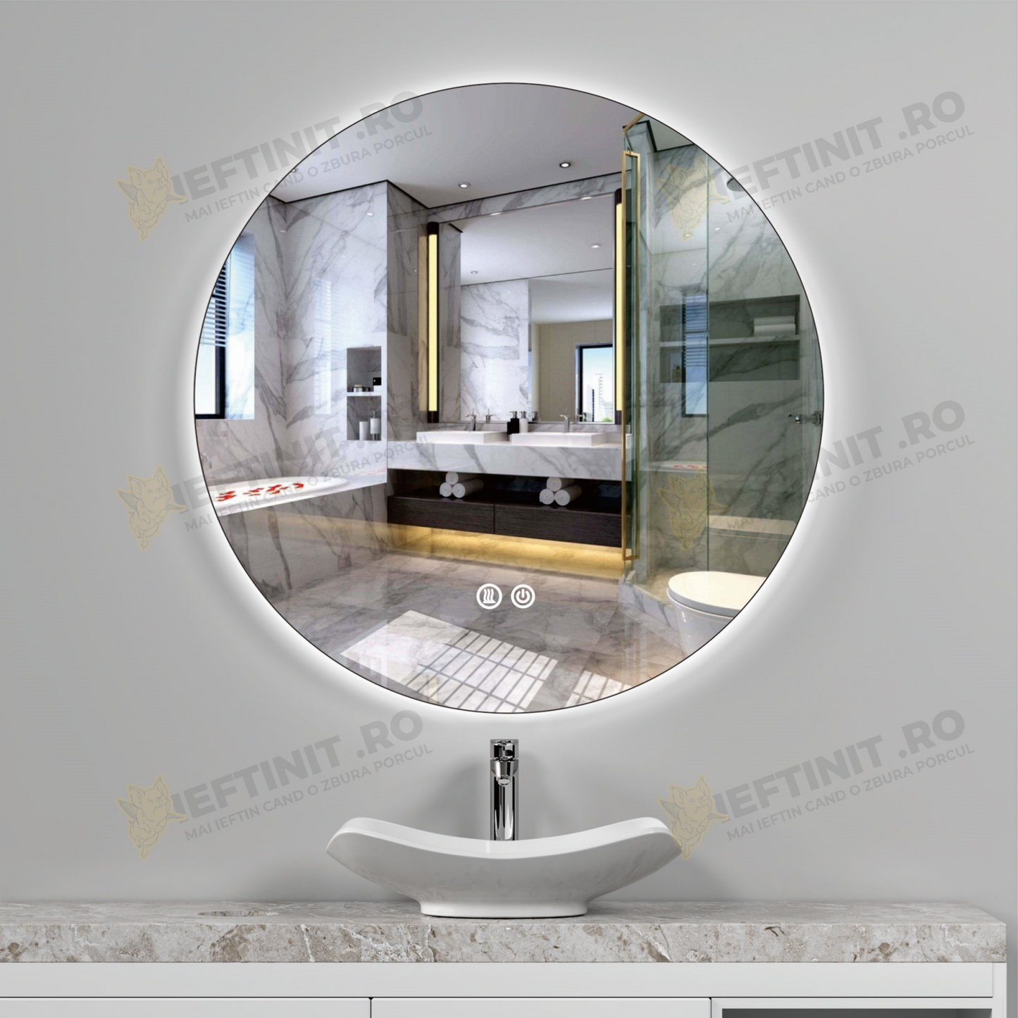 Oglinda LED Odin Rotunda 60cm, 3 Lumini, Dezaburire si Touch OD006