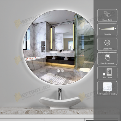 Oglinda LED Odin Rotunda 60cm, 3 Lumini, Dezaburire si Touch OD006