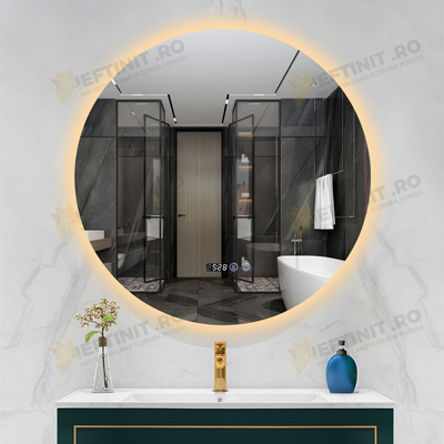 Oglinda LED Odin 80×80 cm Rotunda, Buton Touch, Dezaburire, Ceas si Temperatura, 3 Tipuri de Lumina OD007-80