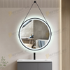 Oglinda Baie LED 60×60 cm Rotunda Odin, Dezaburire, Touch, Rama Neagra si Curea Piele