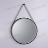 Oglinda Baie LED 60×60 cm Rotunda Odin, Dezaburire, Touch, Rama Neagra si Curea Piele