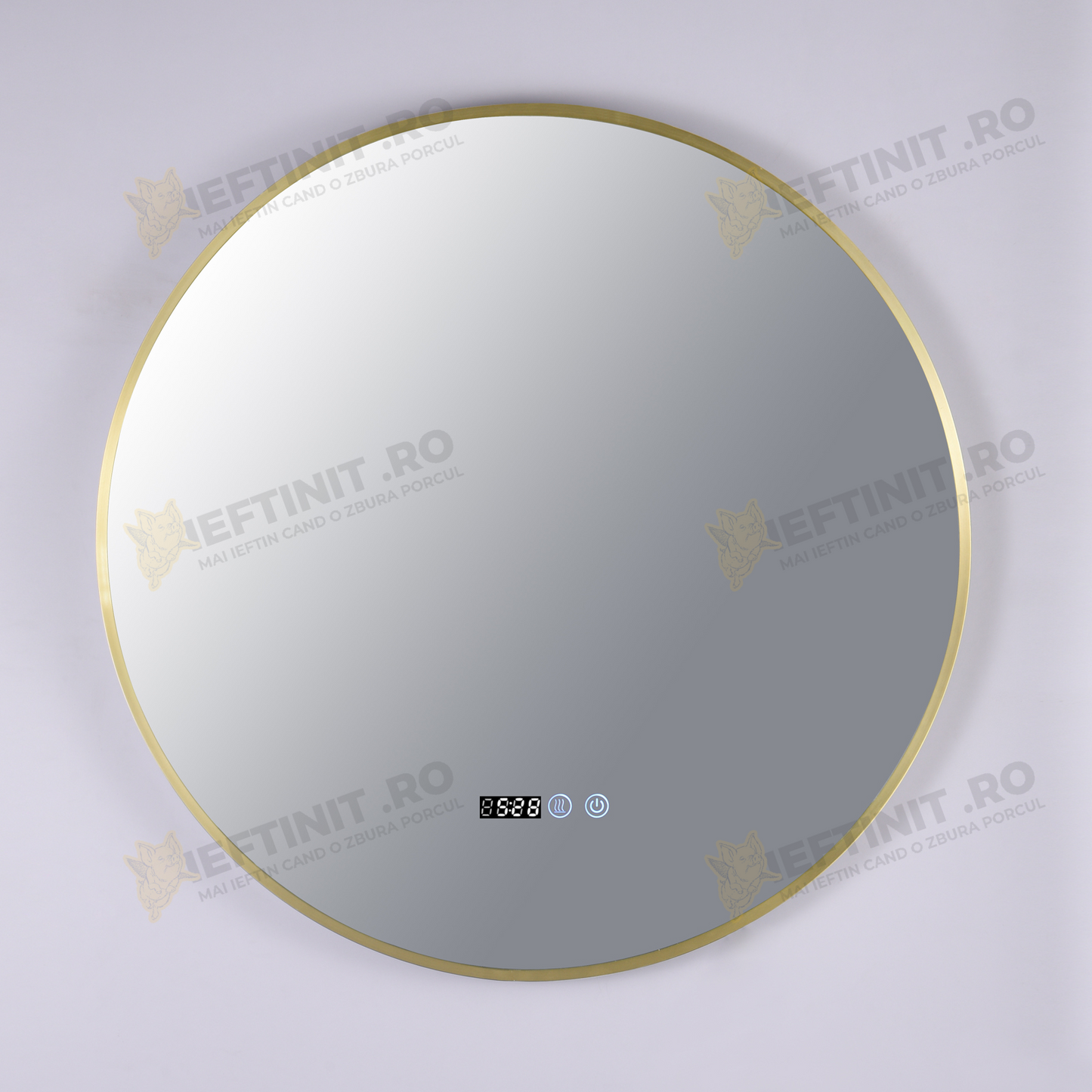 Oglinda LED Odin Rotunda 70cm Rama Aurie, Ceas, Temperatura, Touch si 3 Lumini OD010T/G