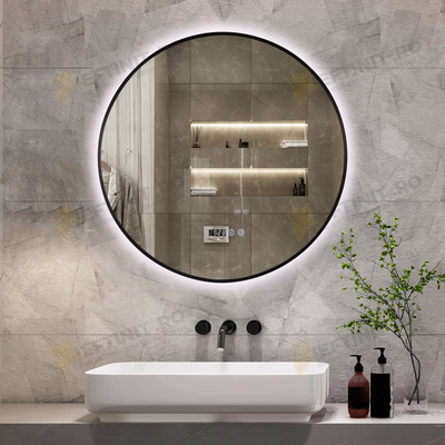 Oglinda LED Odin Rotunda 70cm Rama Neagra, Ceas, Temperatura, Touch si 3 Lumini OD010T/N