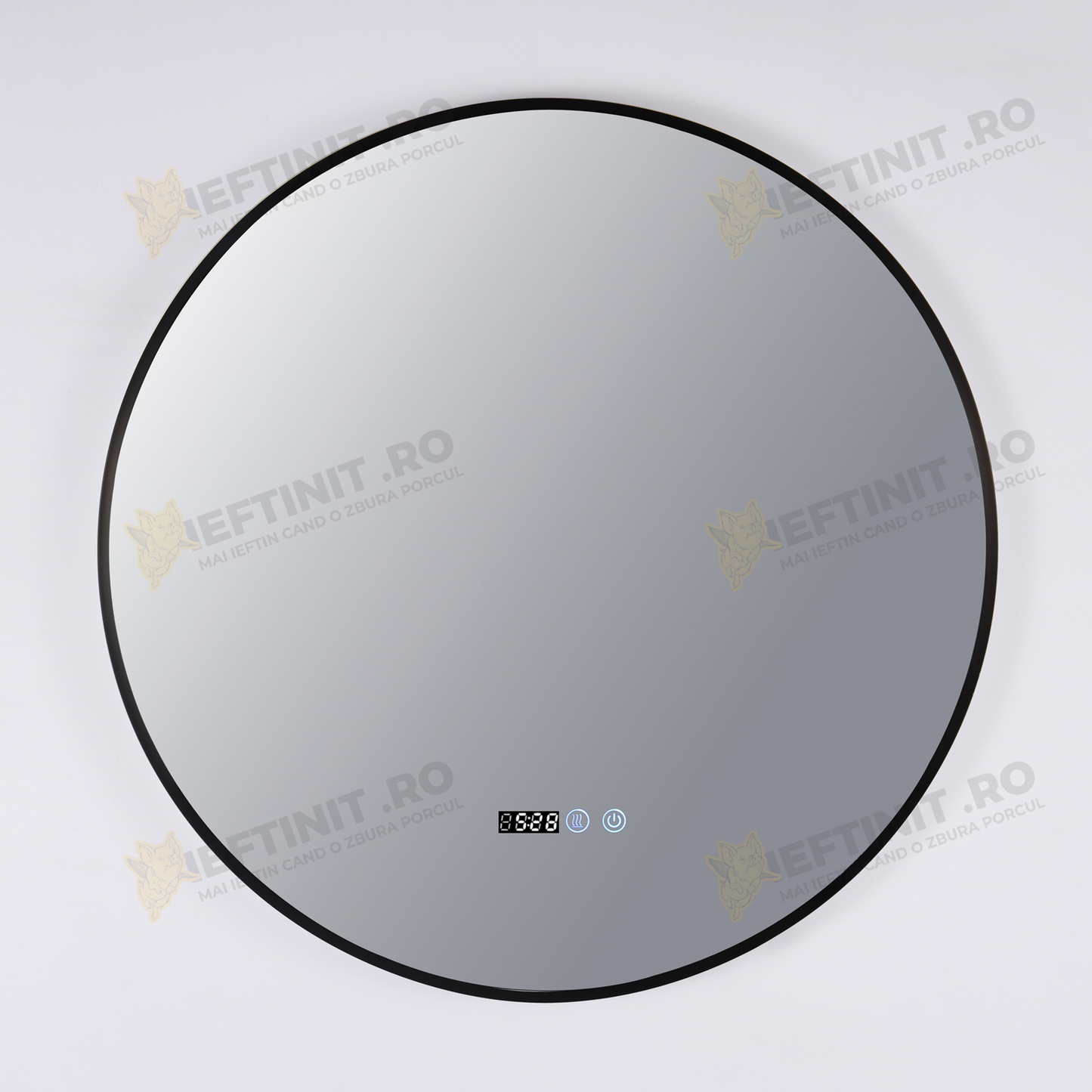 Oglinda LED Odin Rotunda 70cm Rama Neagra, Ceas, Temperatura, Touch si 3 Lumini OD010T/N