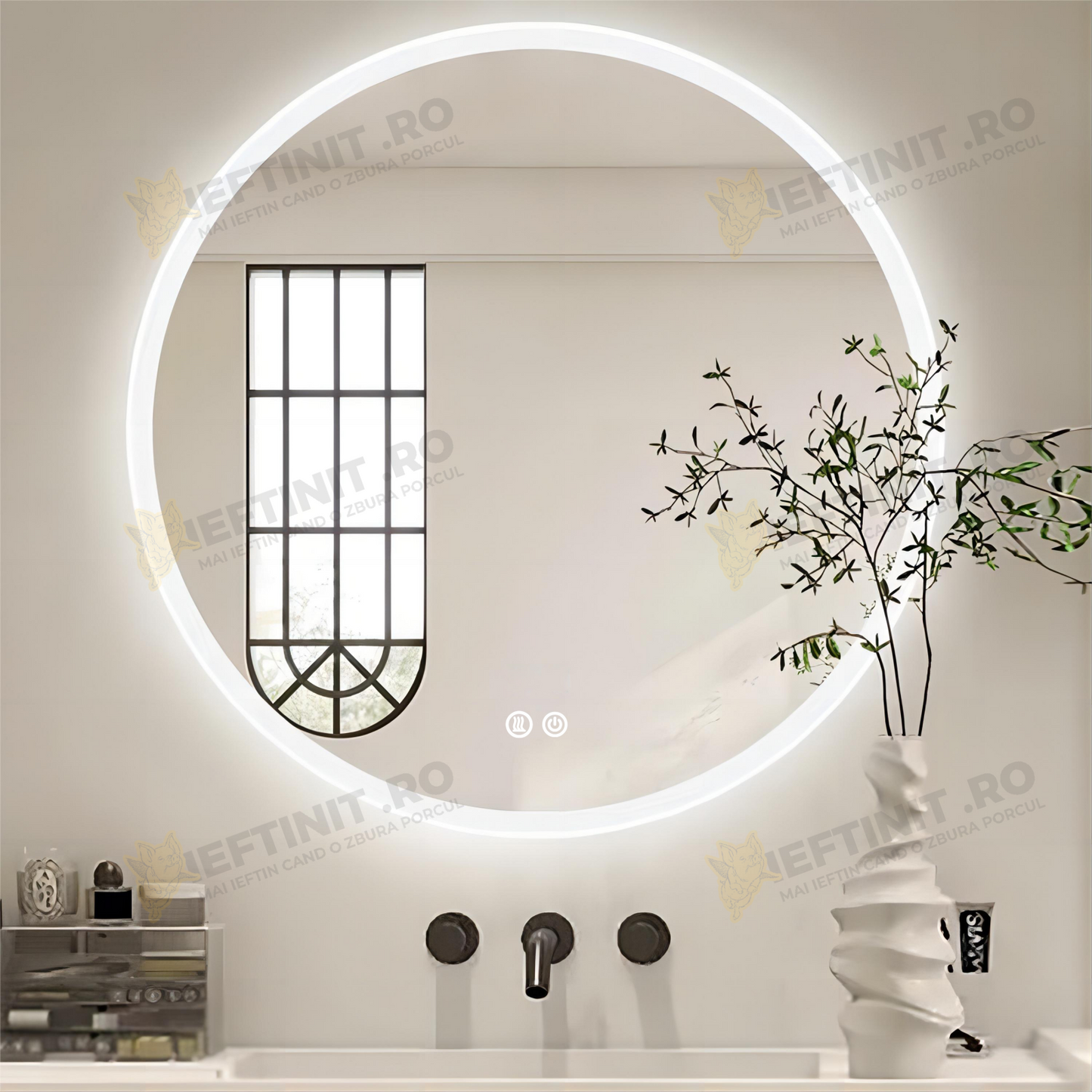 Oglinda LED Odin Rotunda 60cm, 3 Lumini, Dezaburire si Touch OD012
