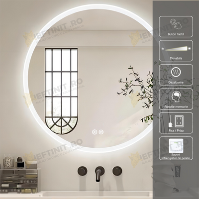 Oglinda LED Odin Rotunda 60cm, 3 Lumini, Dezaburire si Touch OD012