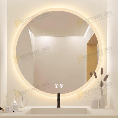 Oglinda LED Odin Rotunda 70cm, 3 Lumini, Dezaburire si Touch OD013