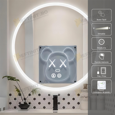 Oglinda LED Odin Rotunda 70cm, 3 Lumini, Dezaburire si Touch OD013