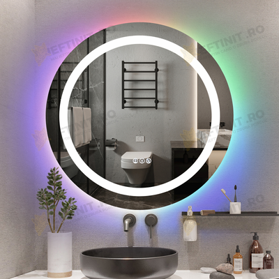 Oglinda LED Odin RGB Rotunda 70cm, 3 Lumini, Dezaburire si Touch OD013-RGB