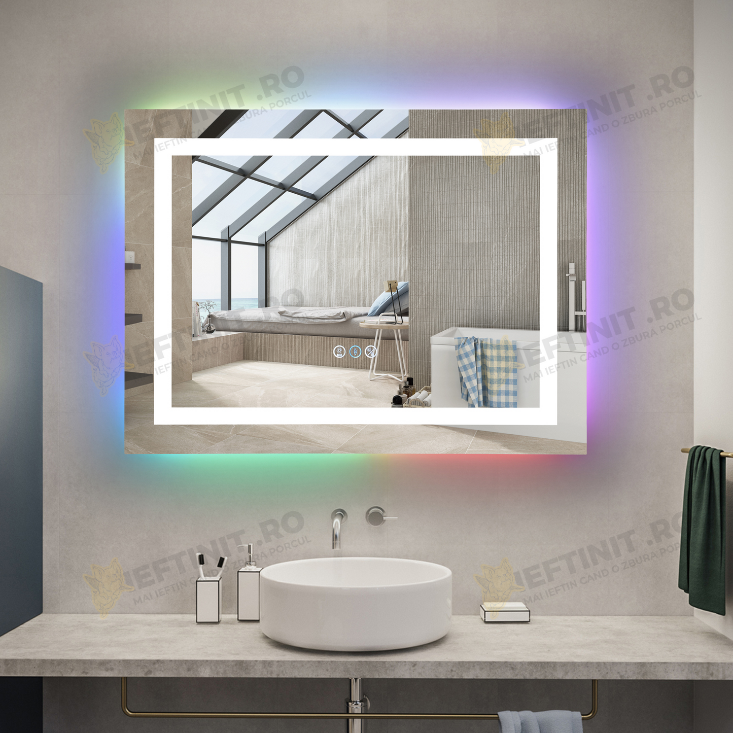 Oglinda LED Odin RGB 80x60cm, 3 Lumini, Dezaburire si Touch OD014-RGB