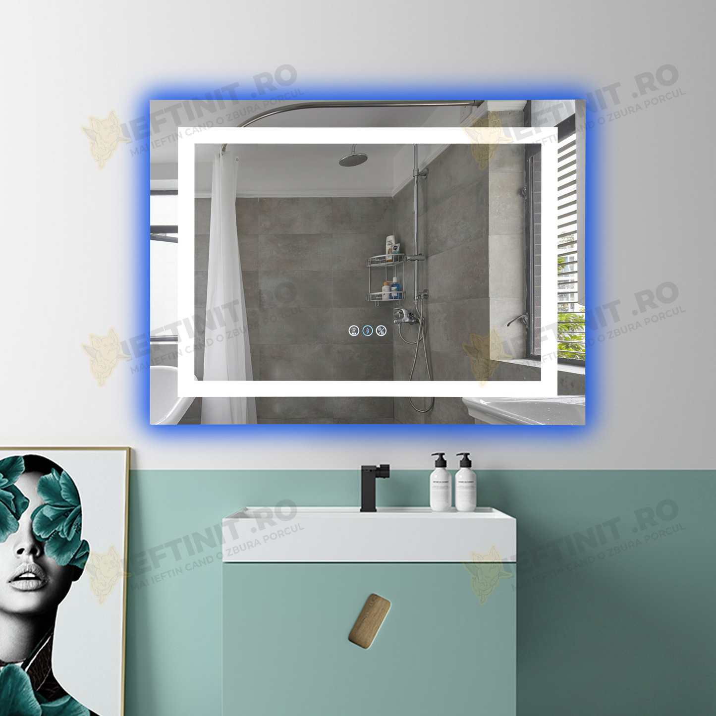Oglinda LED Odin RGB 80x60cm, 3 Lumini, Dezaburire si Touch OD014-RGB