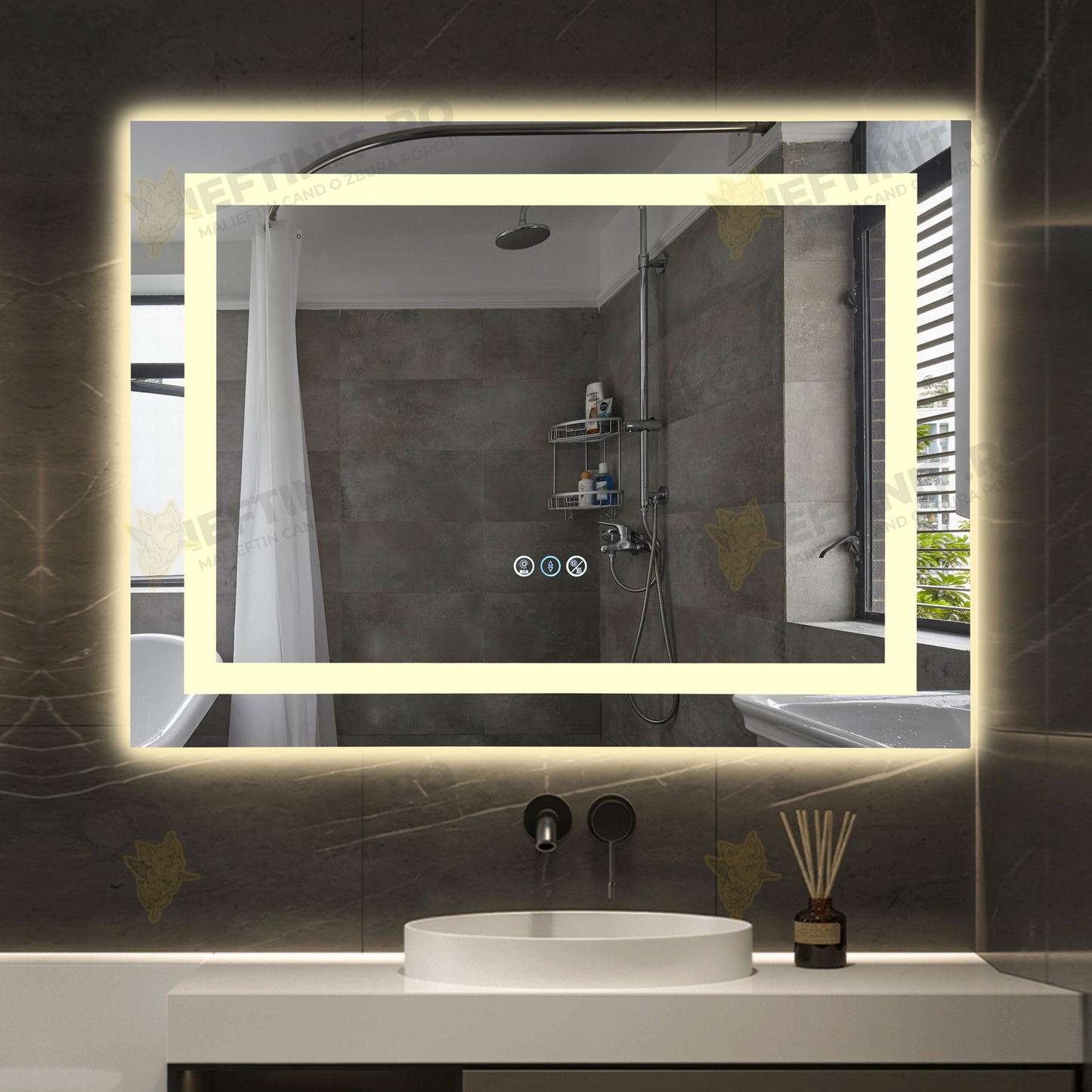 Oglinda LED Odin RGB 80x60cm, 3 Lumini, Dezaburire si Touch OD014-RGB