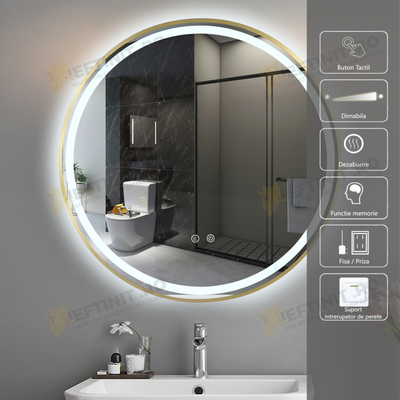 Oglinda LED Odin Rotunda 70cm Rama Aurie, Touch si 3 Lumini OD016/G
