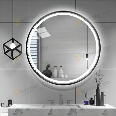Oglinda LED Odin Rotunda 70cm Rama Neagra, Touch si 3 Lumini OD016/N