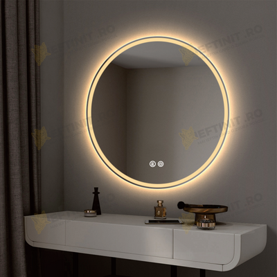 Oglinda LED Odin 70×70 cm Rotunda cu Touch, Dezaburire, 3 Tipuri de Lumina, Dimabila OD019