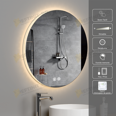 Oglinda LED Odin Rotunda 70cm, 3 Lumini, Dezaburire si Touch OD025