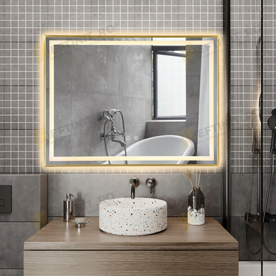 Oglinda Baie Odin cu LED si Dezaburire, Dreptunghiulară, Ramă Aurie 80×60 cm, Touch, 3 Tipuri de Lumina, Dimabilă OD033-G