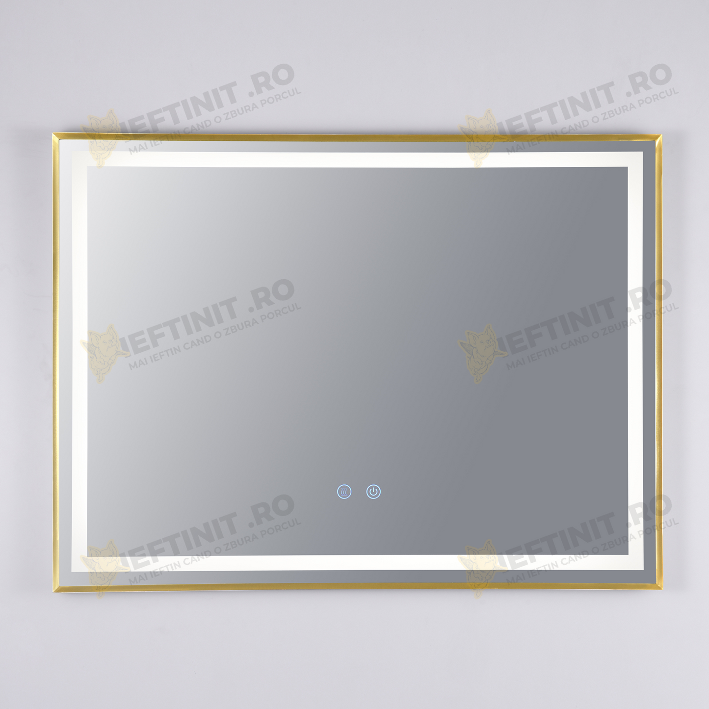 Oglinda Baie Odin cu LED si Dezaburire, Dreptunghiulară, Ramă Aurie 80×60 cm, Touch, 3 Tipuri de Lumina, Dimabilă OD033-G