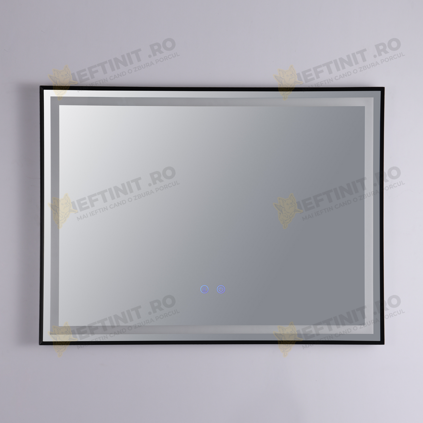 Oglinda Baie Odin cu LED si Dezaburire, Dreptunghiulară, Ramă Neagră 80×60 cm, Touch, 3 Tipuri de Lumina, Dimabilă OD033/N
