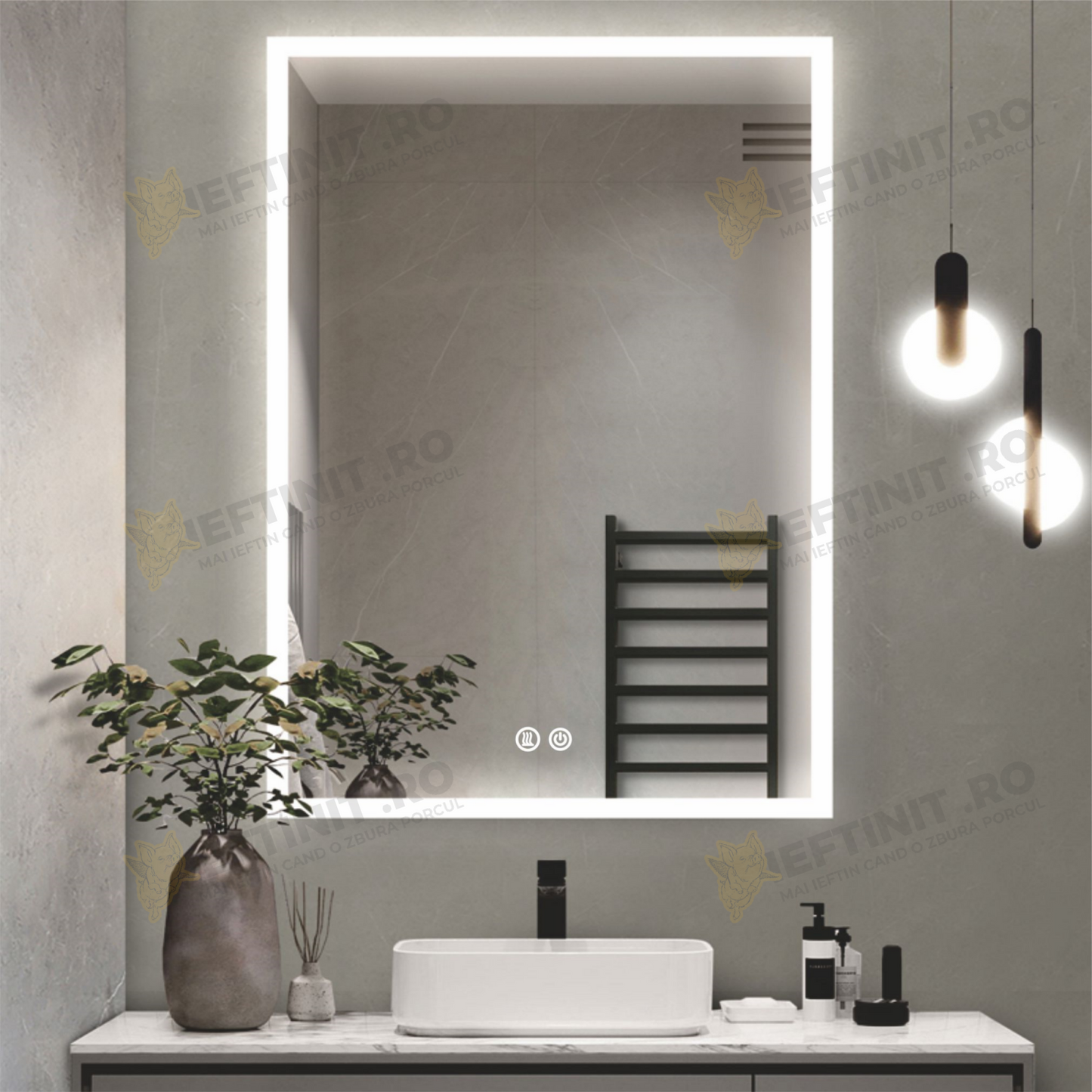 Oglinda Baie Odin LED 60×80 cm, Dezaburire, Touch, 3 Tipuri de Lumina, Dimabila OD035