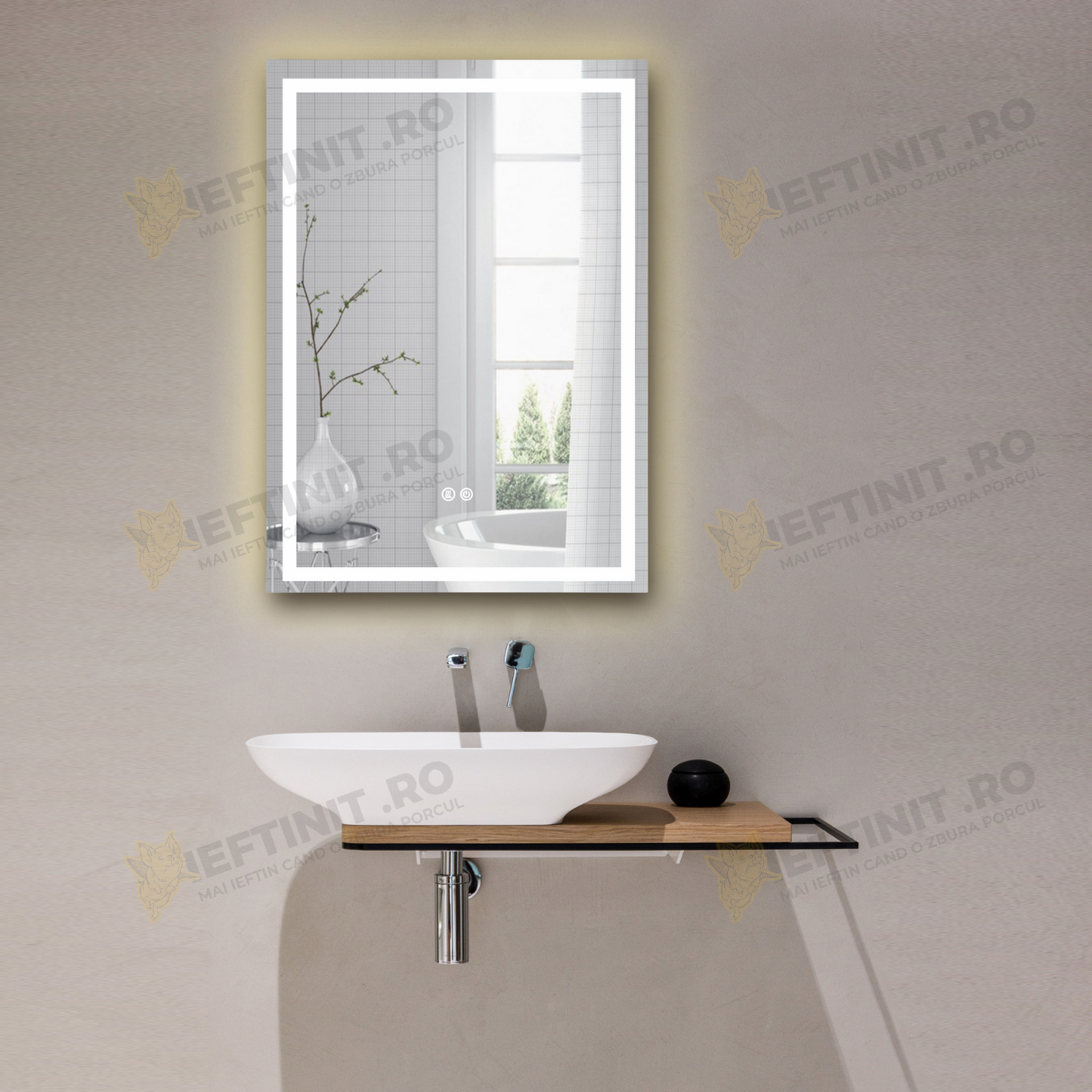 Oglinda Baie Odin LED 60×80 cm, Dezaburire, Touch, 3 Tipuri de Lumina, Dimabila OD037
