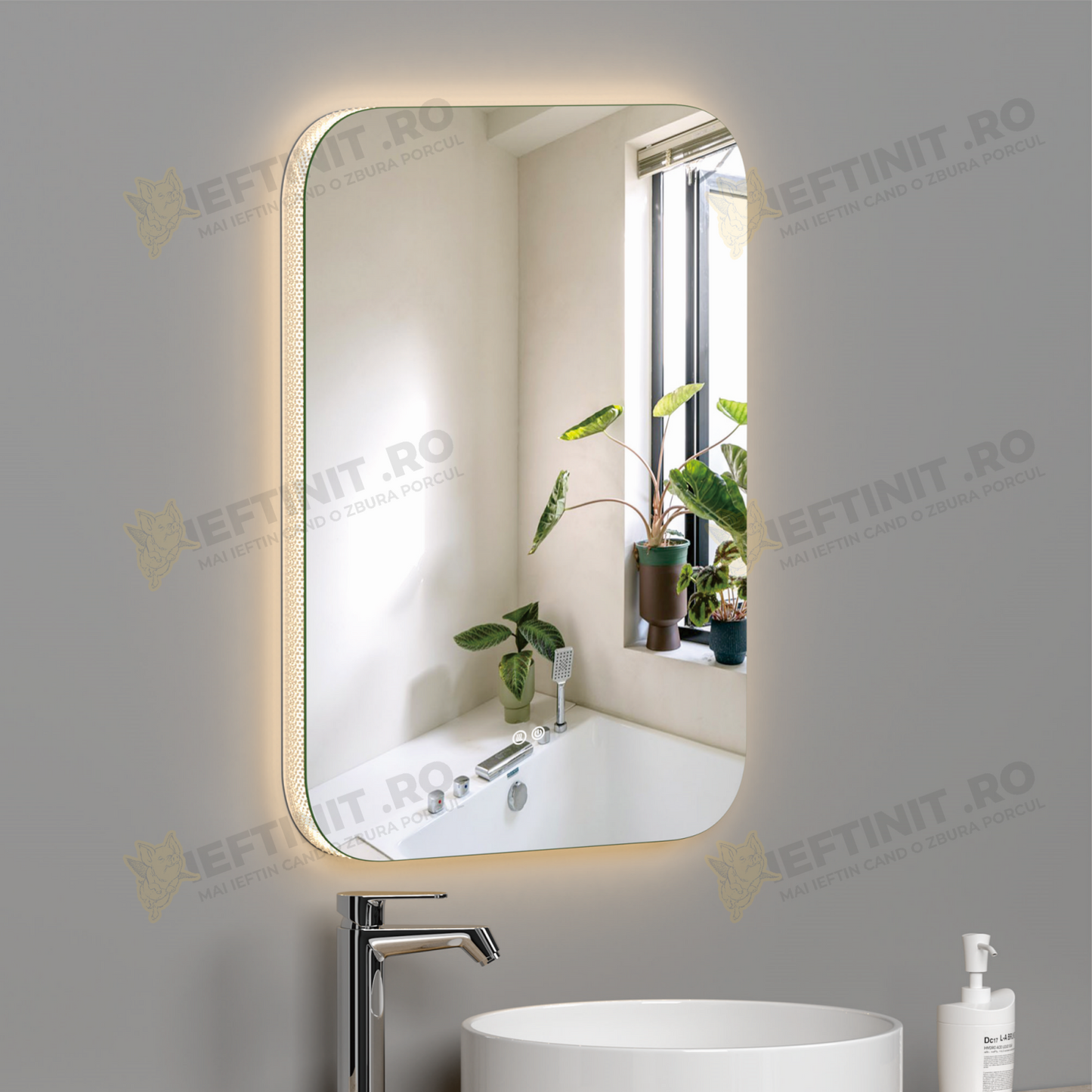Oglinda LED Odin 50x70cm, 3 Lumini, Dezaburire si Touch OD038