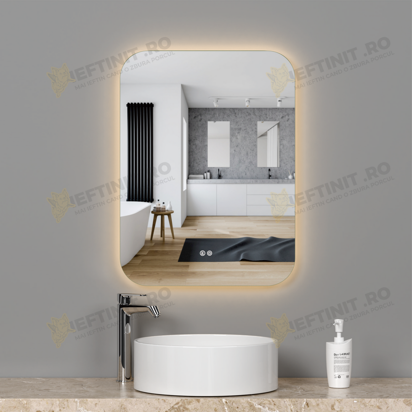 Oglinda LED Odin 50x70cm, 3 Lumini, Dezaburire si Touch OD038