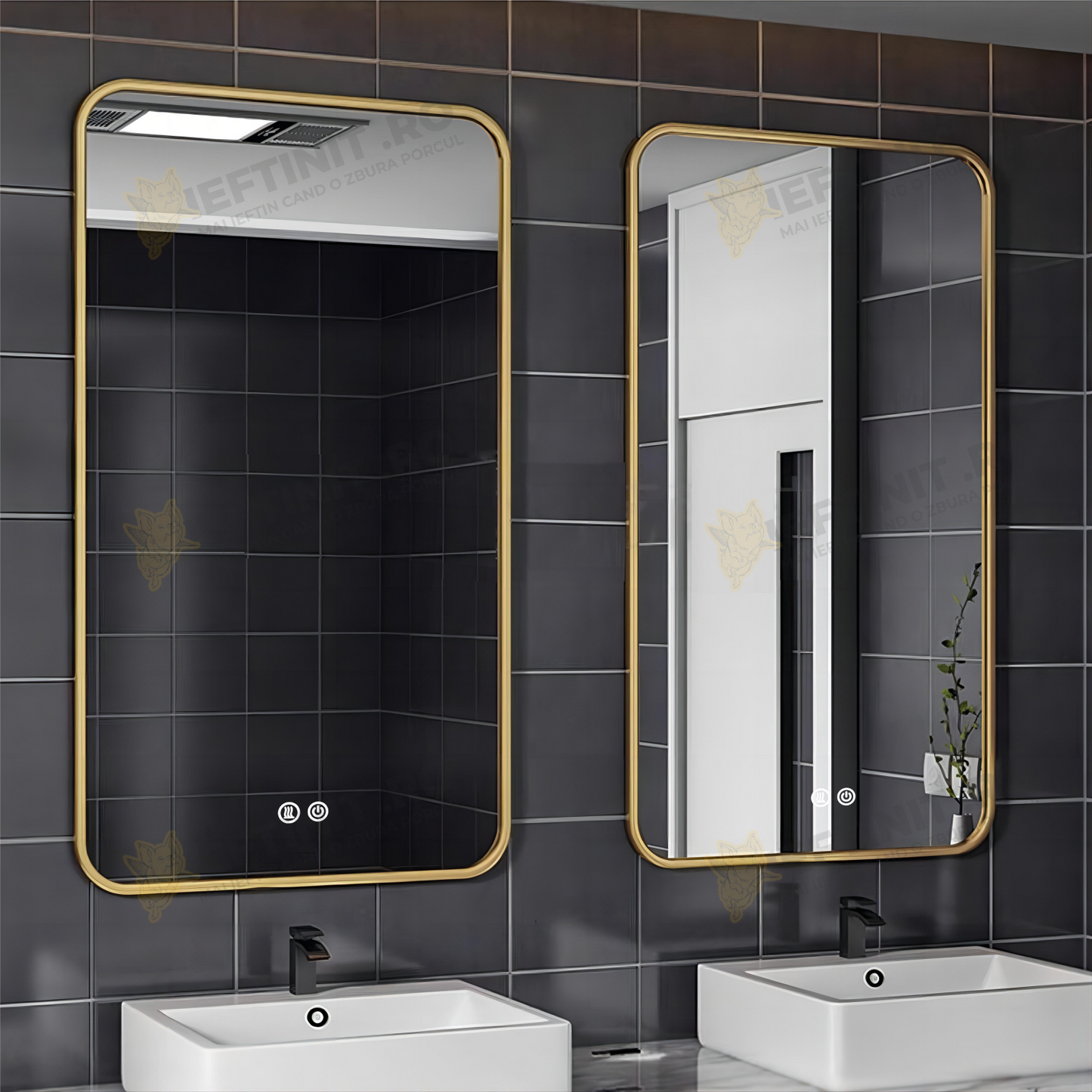 Oglinda LED Odin 60x80cm Rama Aurie, 3 Lumini, Dezaburire si Touch OD041-G