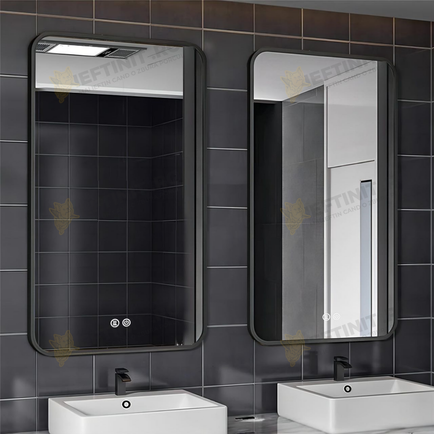 Oglinda LED Odin 60x80cm Rama Neagra, 3 Lumini, Dezaburire si Touch OD041-N