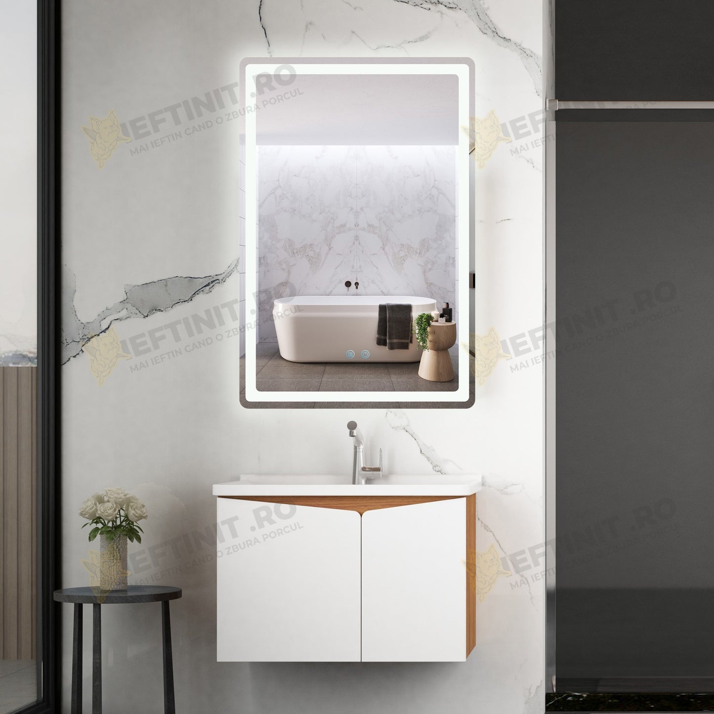 Oglinda Baie Odin cu LED si Dezaburire, 60×90 cm, Touch, 3 Tipuri de Lumina, Dimabilă OD057-100
