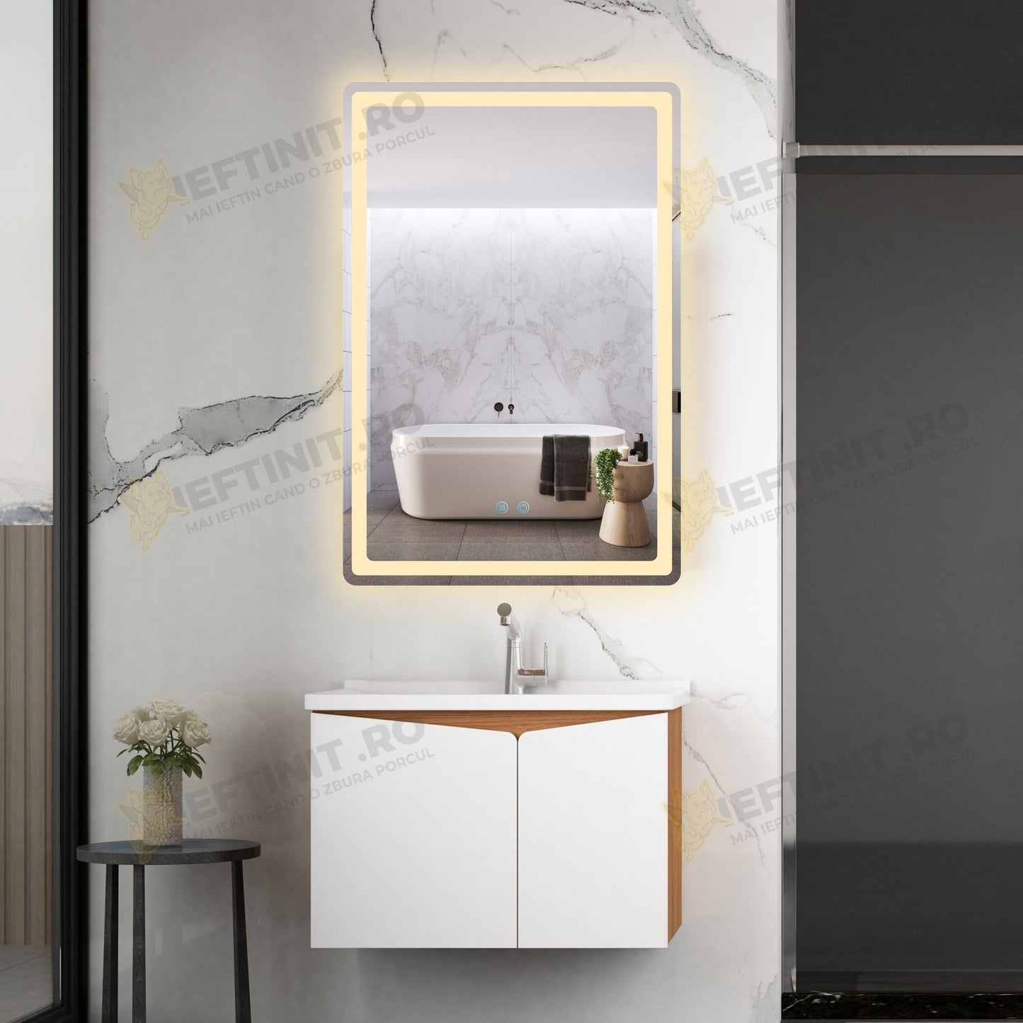 Oglinda Baie Odin cu LED si Dezaburire, 60×90 cm, Touch, 3 Tipuri de Lumina, Dimabilă OD057-100