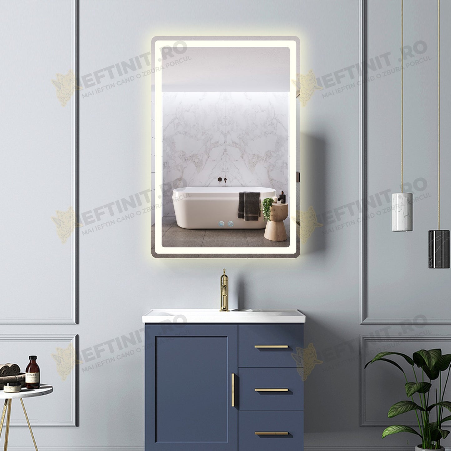 Oglinda Baie Odin cu LED si Dezaburire, 60×90 cm, Touch, 3 Tipuri de Lumina, Dimabilă OD057-100