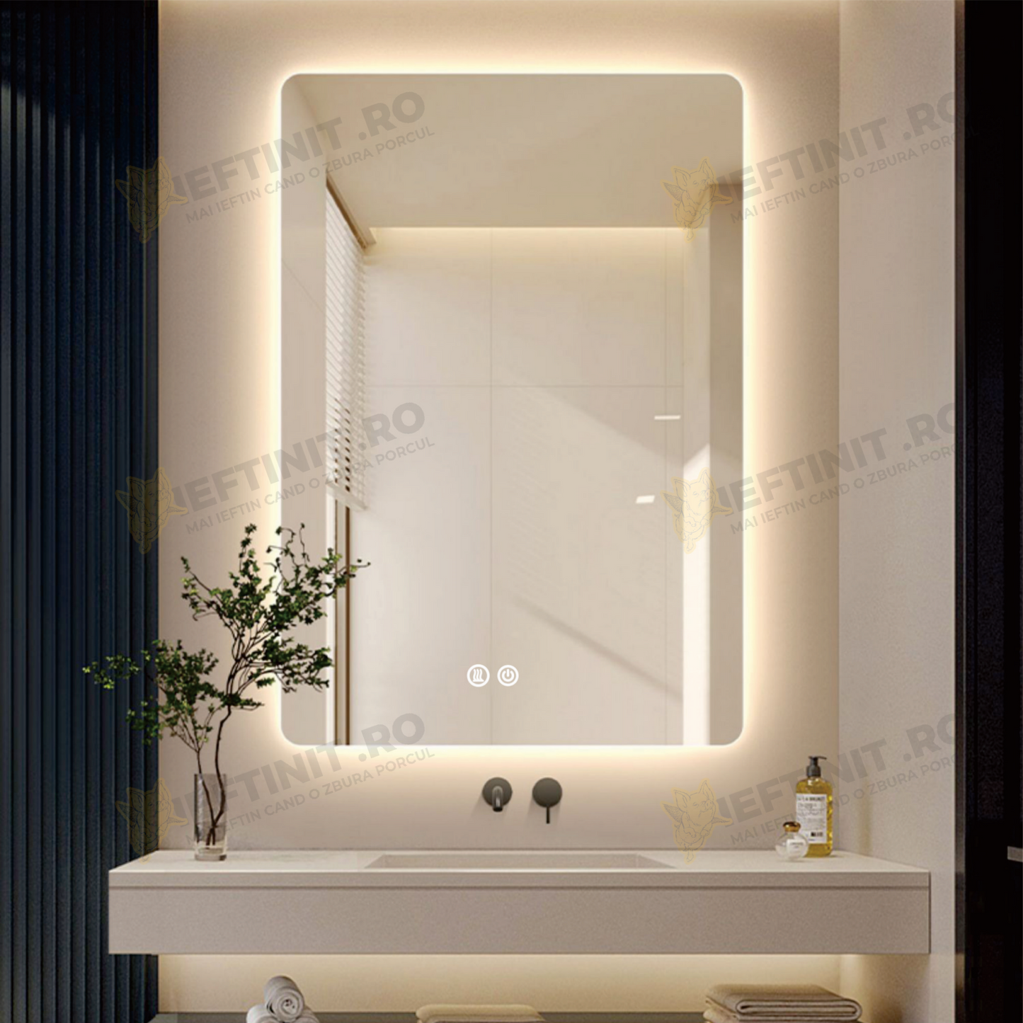 Oglinda Baie Odin LED 60×90 cm, Dezaburire, Touch, 3 Tipuri de Lumina, Dimabila OD057-101