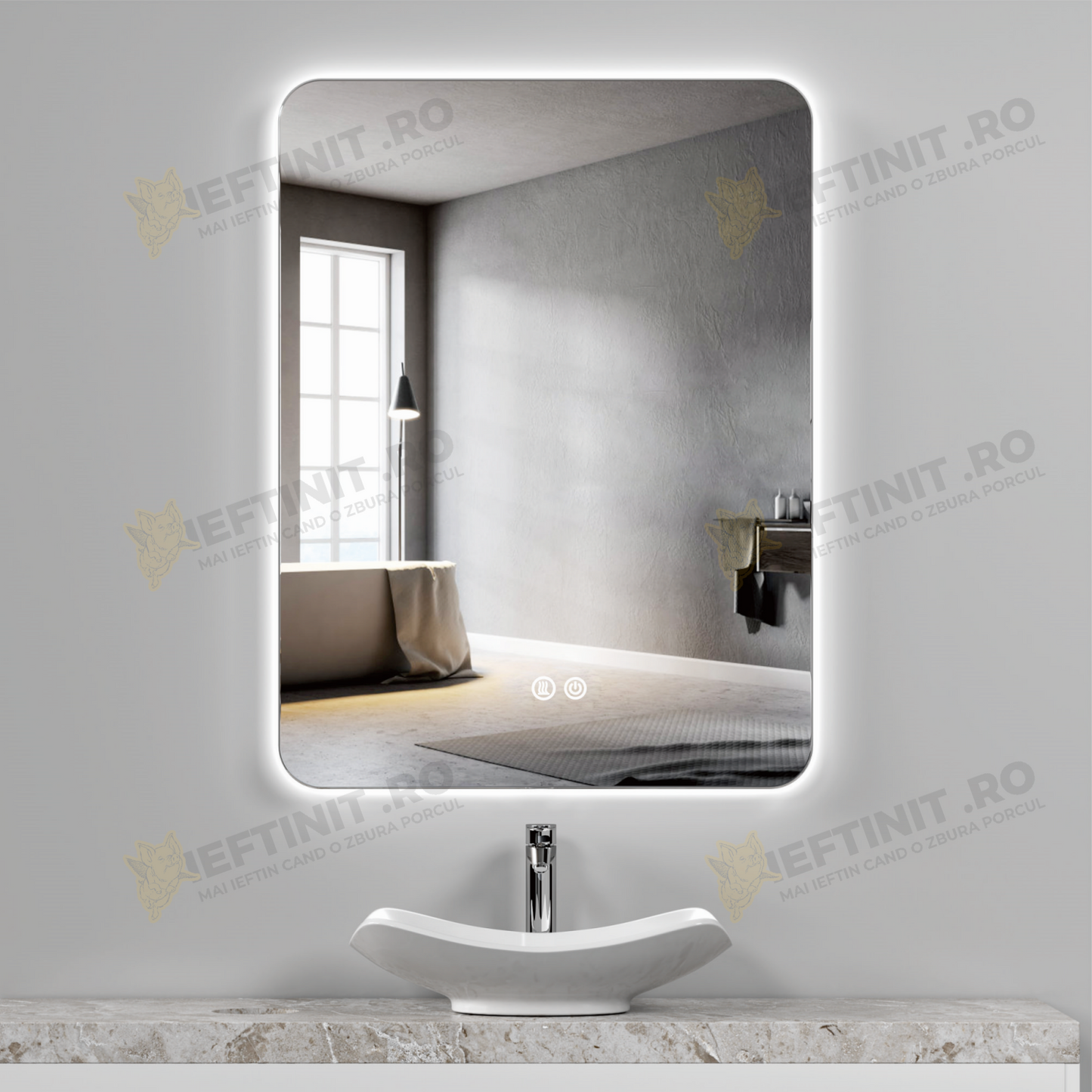 Oglinda Baie Odin LED 60×90 cm, Dezaburire, Touch, 3 Tipuri de Lumina, Dimabila OD057-101