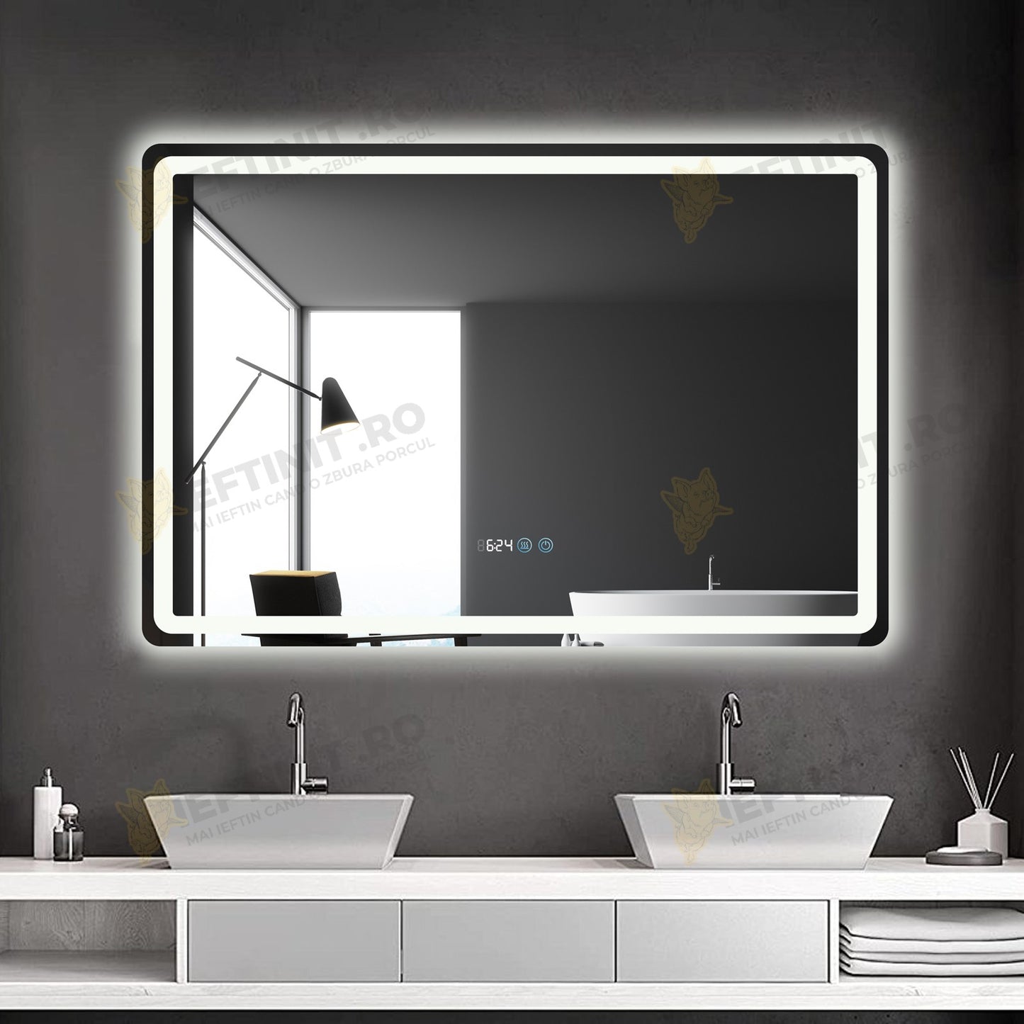 Oglinda Baie Odin cu LED si Dezaburire, Dreptunghiulară, 120×80 cm, Touch, Lumina Rece, Calda, Neutra, Dimabilă OD058-100