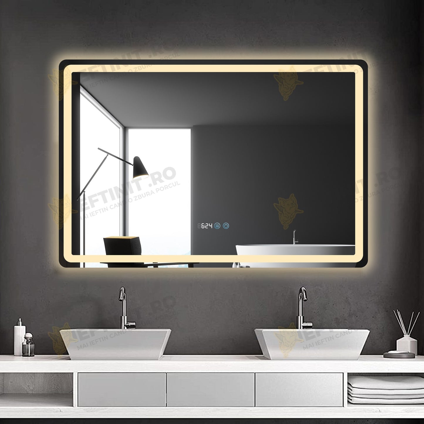 Oglinda Baie Odin cu LED si Dezaburire, Dreptunghiulară, 120×80 cm, Touch, Lumina Rece, Calda, Neutra, Dimabilă OD058-100
