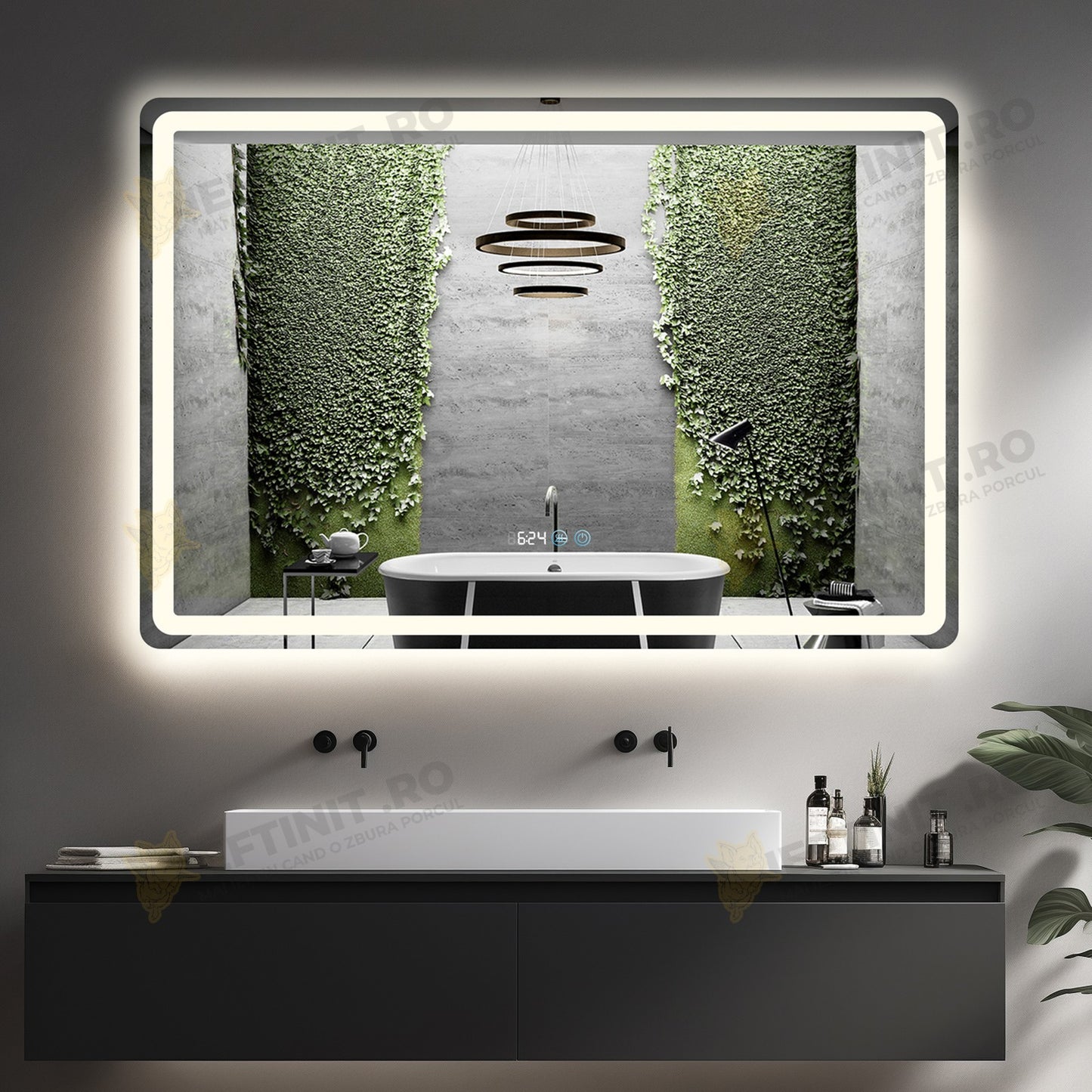 Oglinda Baie Odin cu LED si Dezaburire, Dreptunghiulară, 120×80 cm, Touch, Lumina Rece, Calda, Neutra, Dimabilă OD058-100