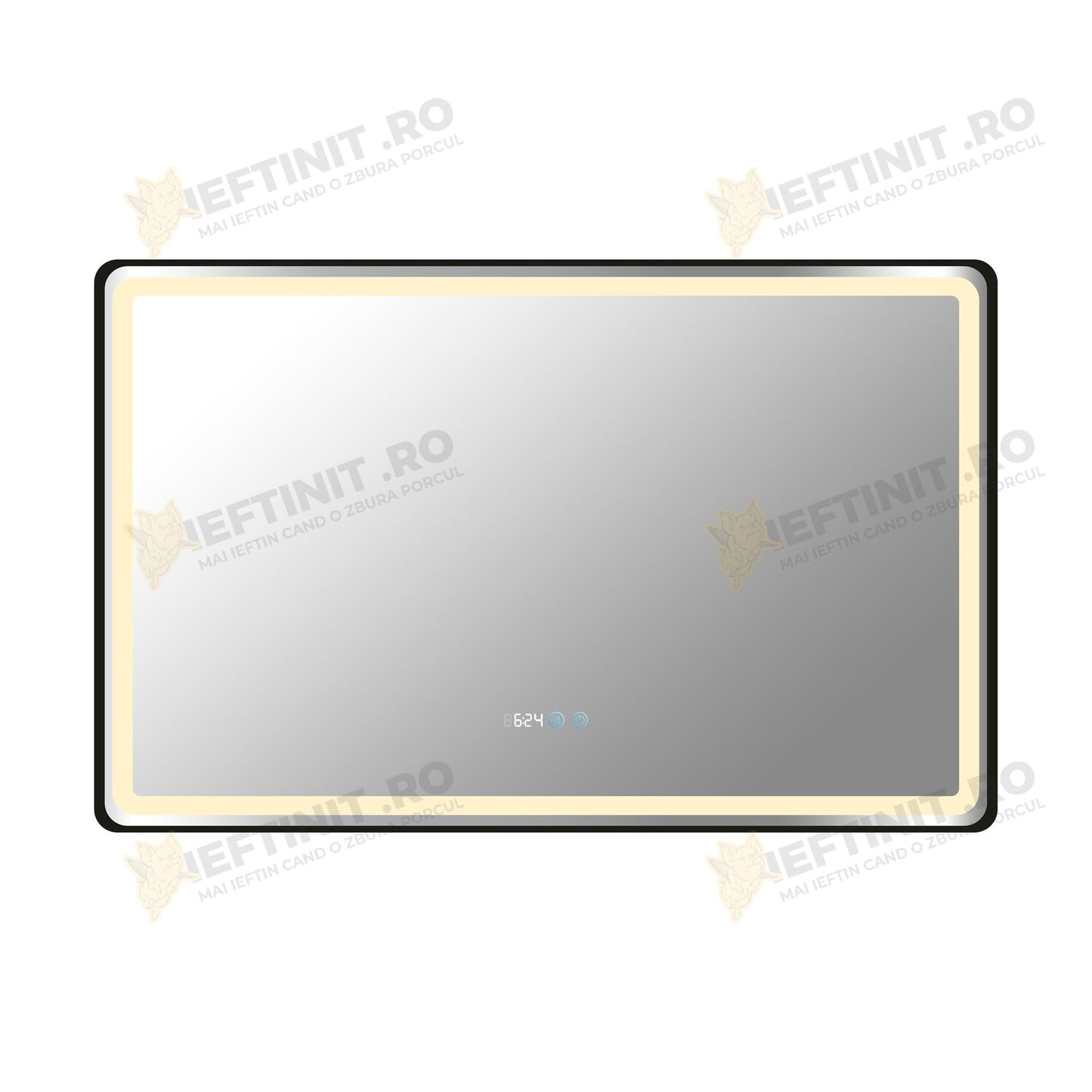Oglinda LED Odin 110x70cm Rama Neagra, Dezaburire, Ceas, Temperatura, Touch si 3 Lumini OD058-101-N