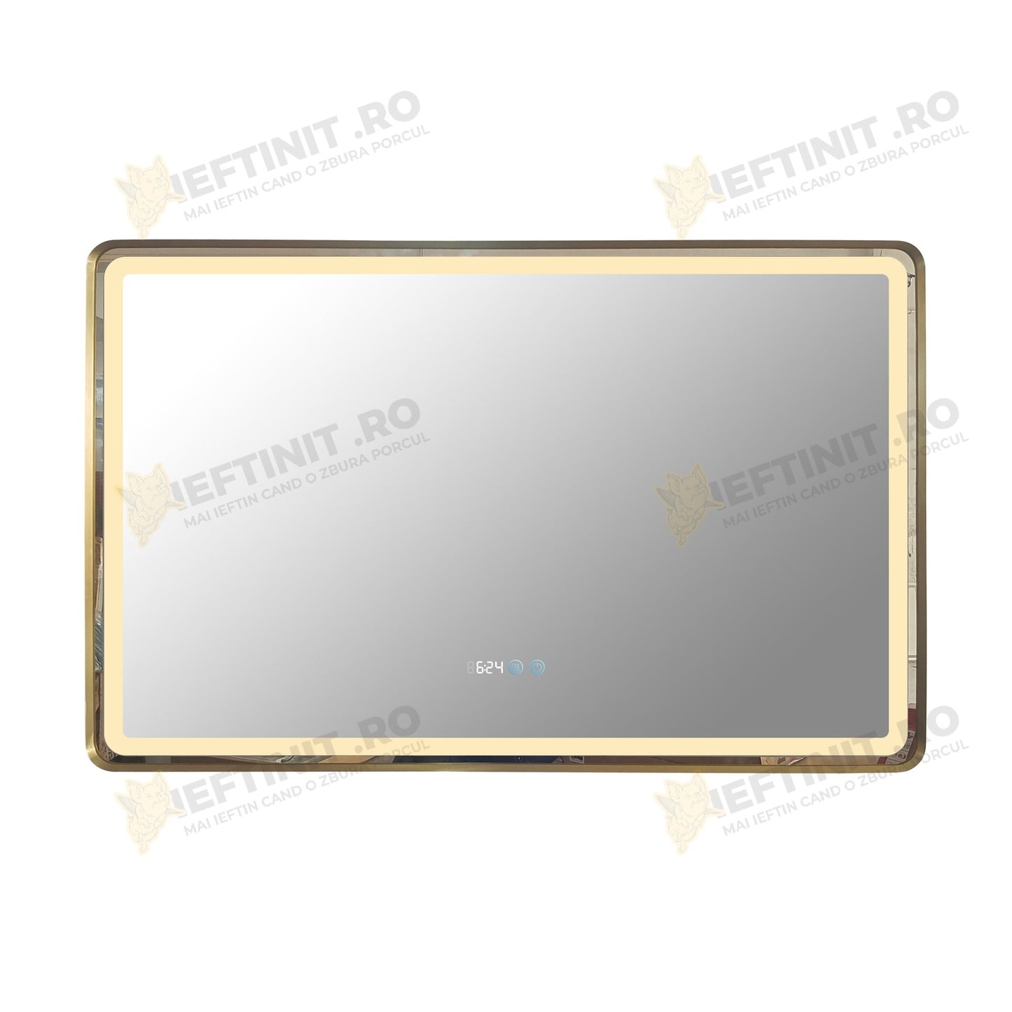Oglinda LED Odin 110x70cm Rama Aurie, Dezaburire, Ceas, Temperatura, Touch si 3 Lumini OD058-101-G