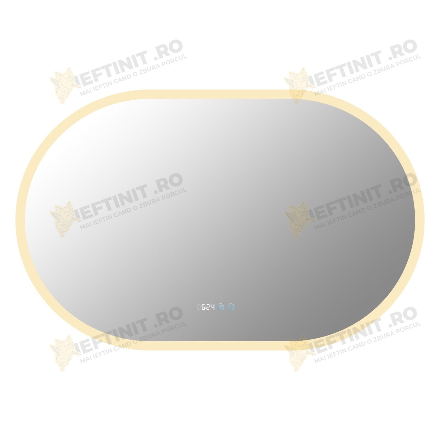 Oglinda Baie Odin LED 110×70 cm, Rama Aurie, Dezaburire, Touch, Ceas si Temperatura, 3 Tipuri de Lumina, Dimabila OD058-105
