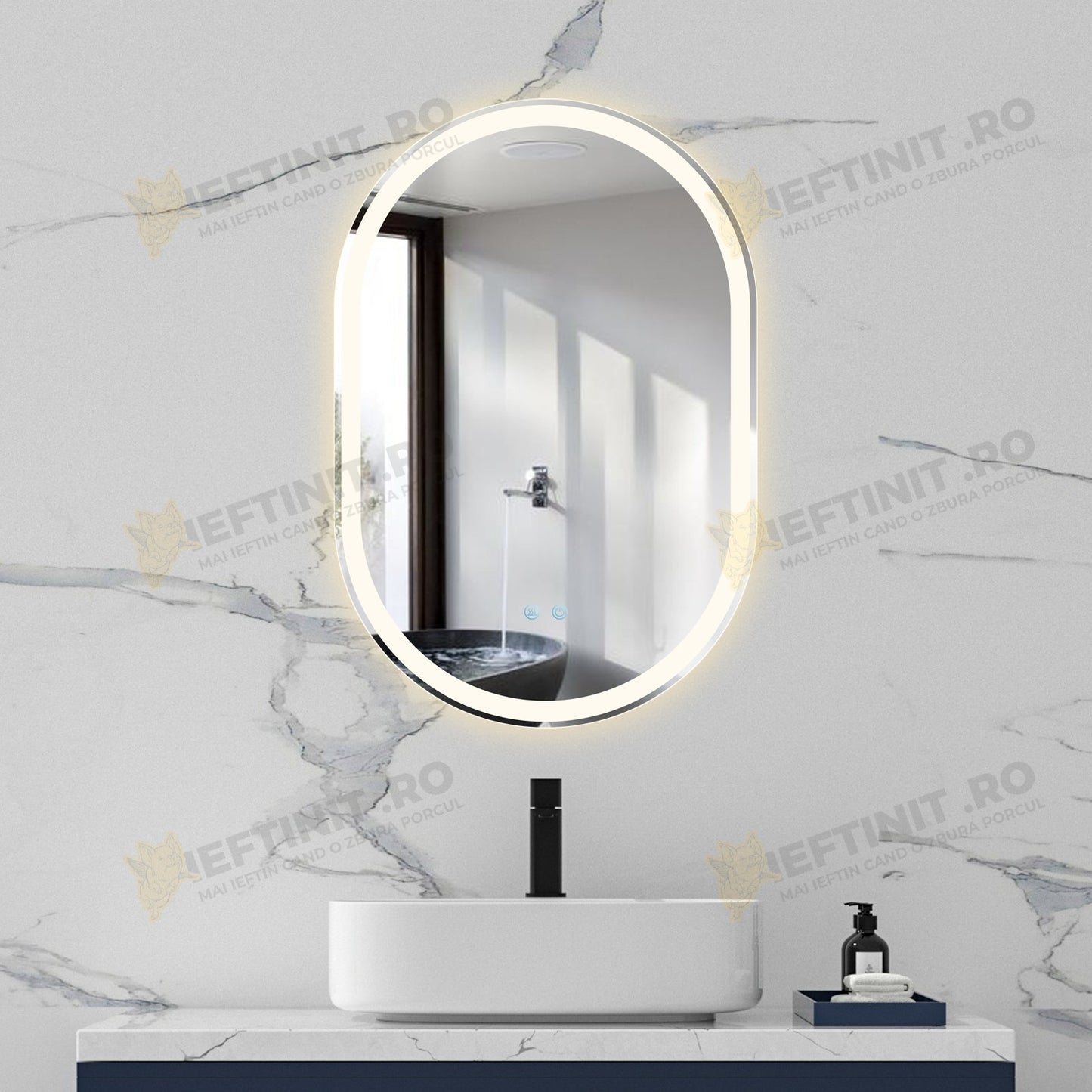 Oglinda LED Odin si Touch, 90×60 cm, Functie Dezaburire, 3 Tipuri de Lumina, Dimabilă OD061-100