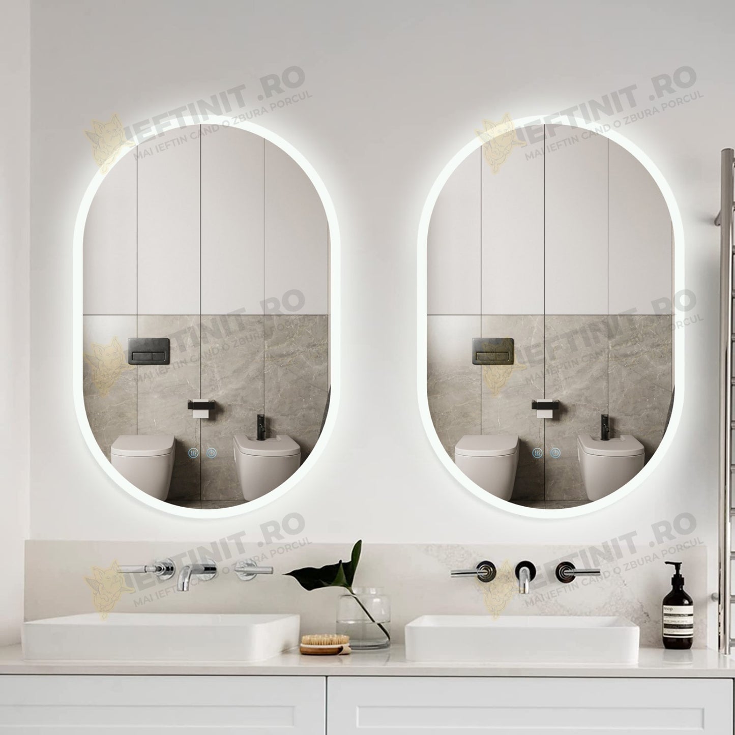 Oglinda Baie Odin LED 90×60 cm, Dezaburire, Touch, 3 Tipuri de Lumina, Dimabila OD061-101