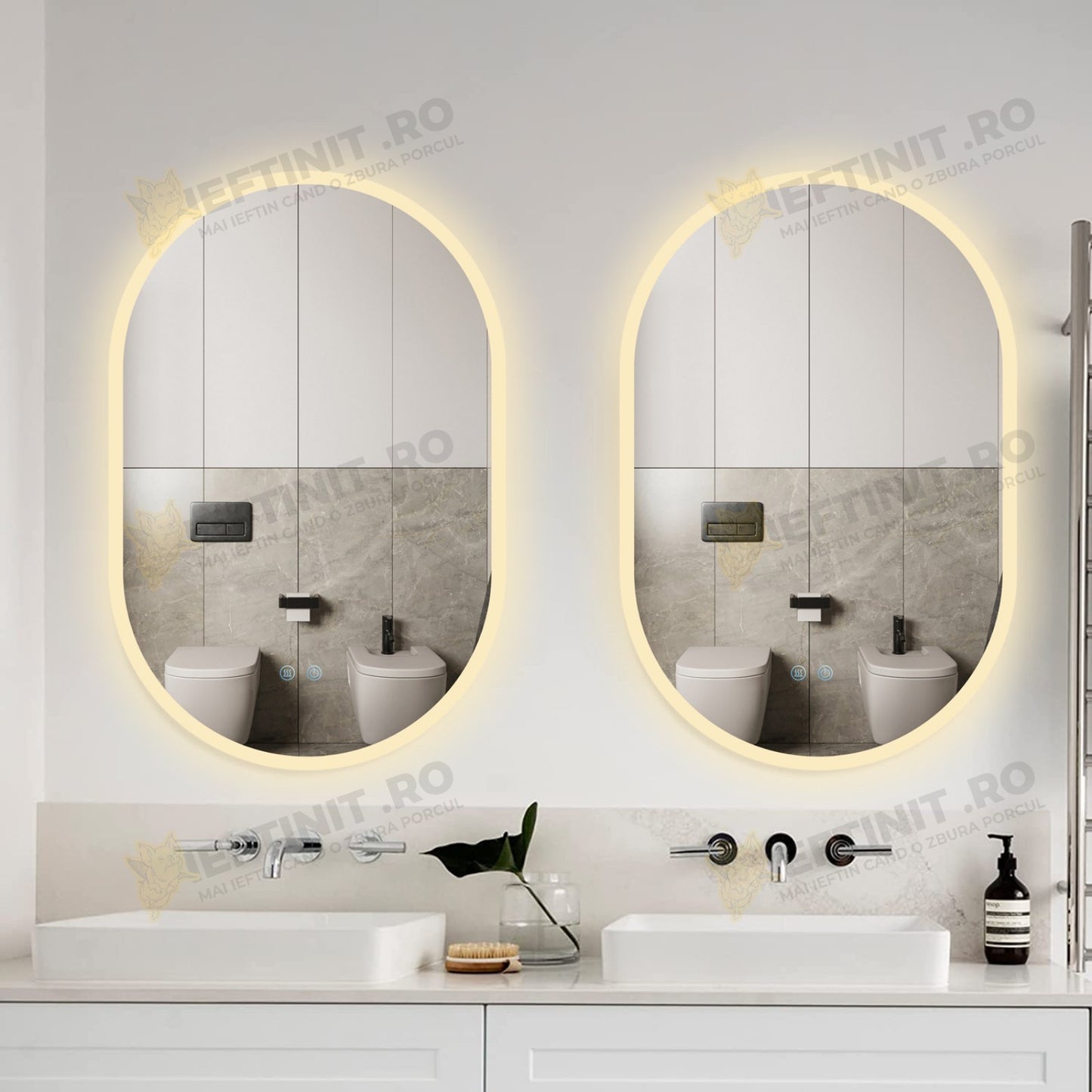 Oglinda Baie Odin LED 90×60 cm, Dezaburire, Touch, 3 Tipuri de Lumina, Dimabila OD061-101