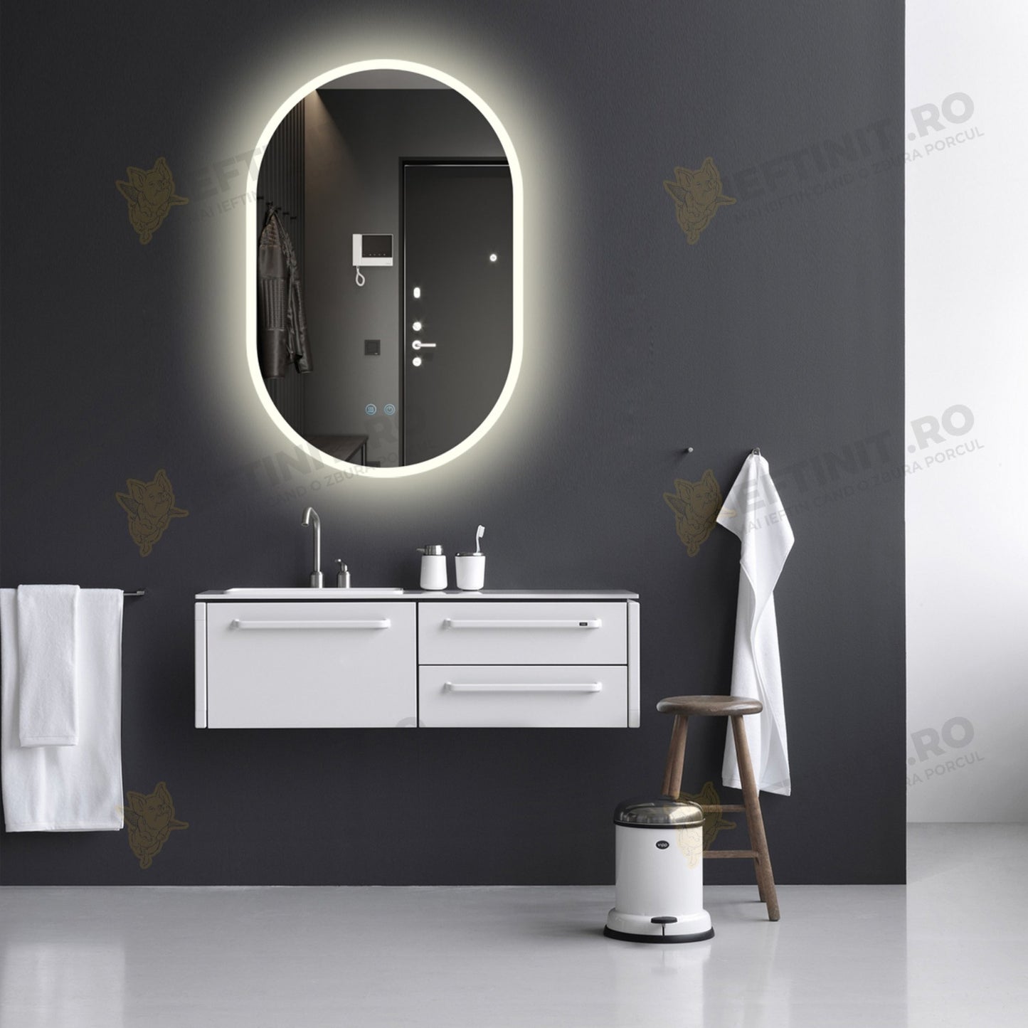 Oglinda Baie Odin LED 90×60 cm, Dezaburire, Touch, 3 Tipuri de Lumina, Dimabila OD061-101